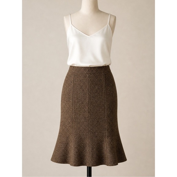 Lauren Ralph Lauren Dresses & Skirts - LAUREN RL Tweed Trumpet Skirt Brown Virgin Wool Old Money Heritage Academia 10